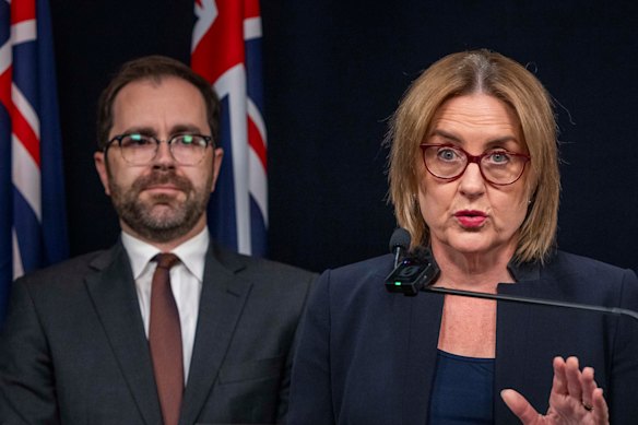 Consumer Affairs Minister Nick Staikos with Premier Jacinta Allan last month.