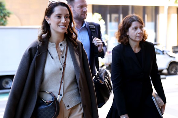 Brittany Groth (left) and Sam Groth (centre) arriving with barrister Sue Chrysanthou at the Federal Court of Australia in Sydney.