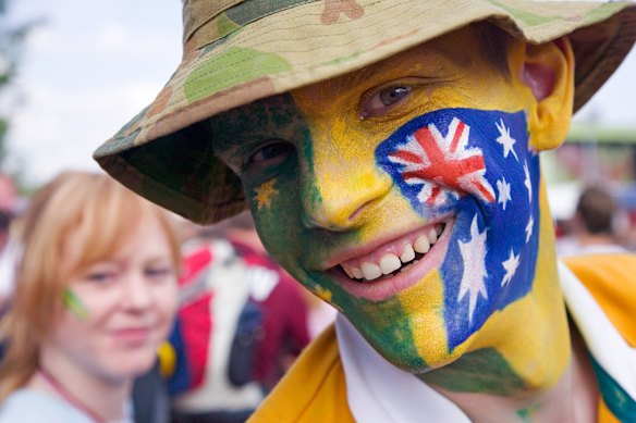 War paint: An Australian Socceroos fan at the 2026 instalment of the World Cup in Germany.