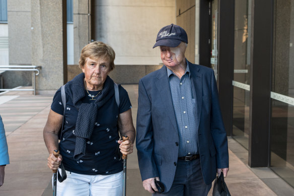 Leah Mooney and her husband Tim outside the Federal Court in Sydney on Friday.