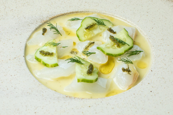 The Stokehouse’s Kingfish crudo with apple cucumber. 