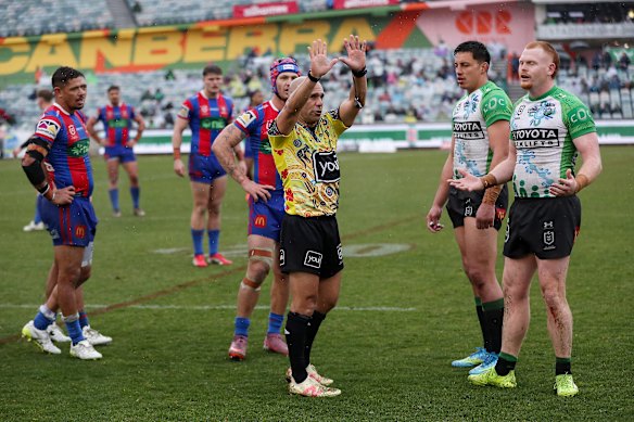 Corey Horsburgh gets his marching orders - again - at a key point in the clash with Newcastle.