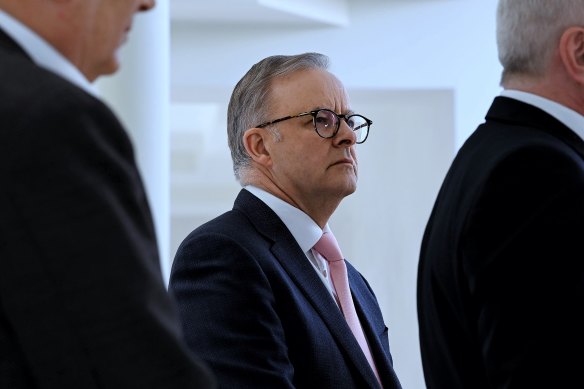 Prime Minister Anthony Albanese during a press conference in Leichhardt on Monday.