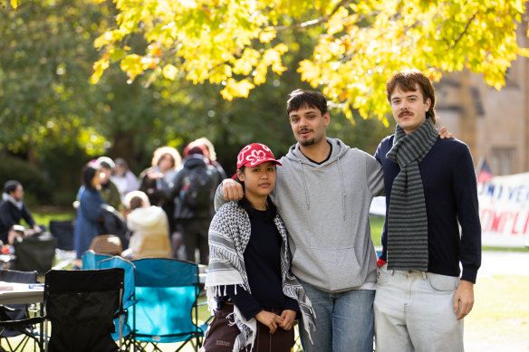 Varisha Ariadna (left), Nabil Hassine and Merrick Craven at the University of Melbourne camp.