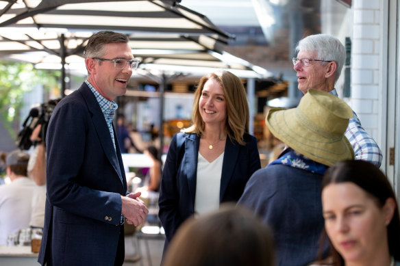 Premier Dominic Perrottet and Vaucluse candidate Kellie Sloane hit the streets of Double Bay on Sunday