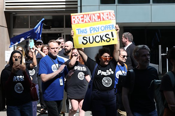 ABC staff on strike in Sydney.