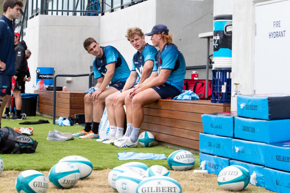 Max Jorgensen (centre) cools his heels on Monday.