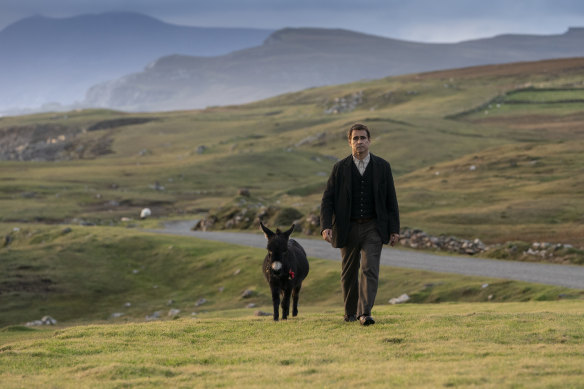 Farrell with his character Padraic’s donkey in the Banshees of Inisherin.