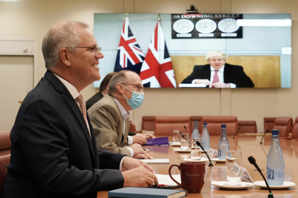 Prime Minister Scott Morrison and UK PM Boris Johnson held a virtual meeting on Thursday.