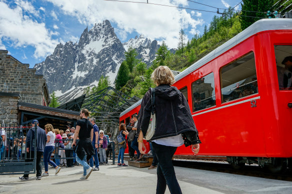 The train at Montenvers gives passengers a scenic ride to the glacier. 