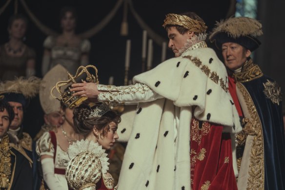 Ridley Scott’s Napoleon stars Joaquin Phoenix as Napoleon and Vanessa Kirby as Josephine de Beauharnais.