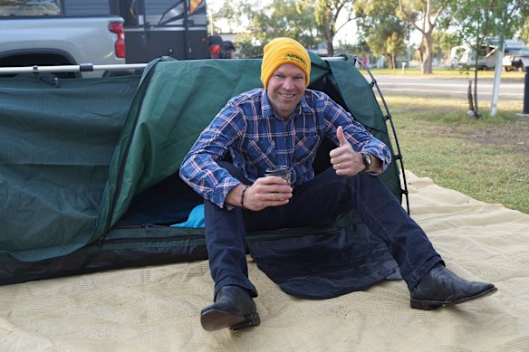 Matt Canavan in the swag he slept in during the campaign. 