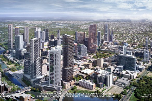 An artist's rendering of Parramatta's transformation into Sydney's second business district.