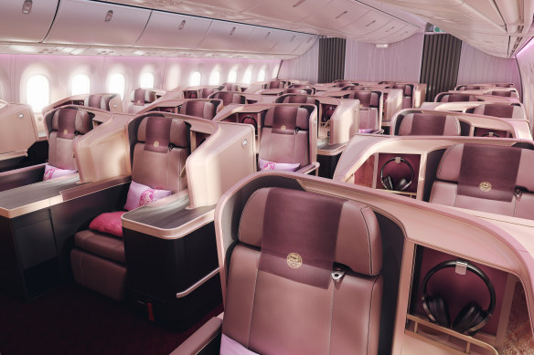 Business class in the Juneyao Air 787 Dreamliner.