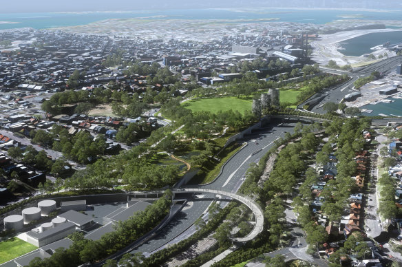 The parkland is due to open above the massive Rozelle Interchange for the WestConnex motorway later this year.