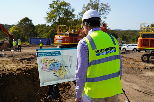Education Minister John-Paul Langbroek at the site of a new school beginning construction in Logan Reserve.