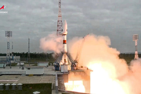 The Soyuz-2.1b rocket with the moon lander Luna-25 automatic station takes off from a launch pad at the Vostochny Cosmodrome in the Russia’s Far East, on August 11.