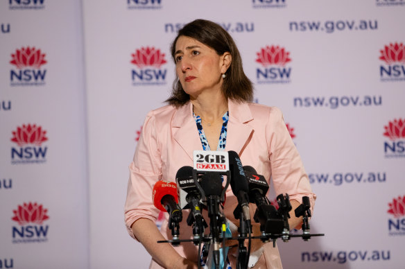 NSW Premier Gladys Berejiklian at her last daily press conference on Sunday.