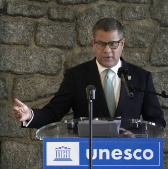 President of COP26, Alok Sharma, during a press conference at UNESCO headquarters in Paris in October.