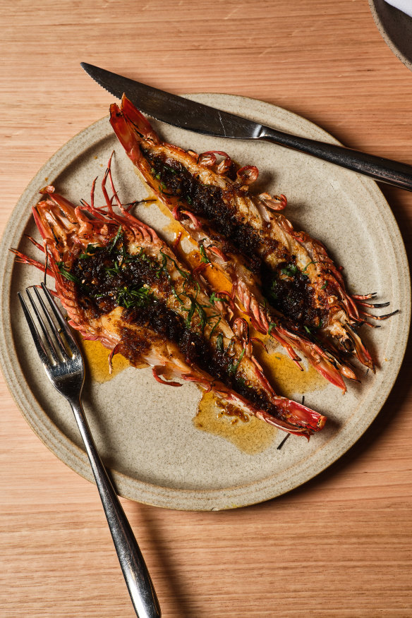 Prawns with jungle curry.