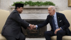 President Joe Biden shakes hands with Indonesia’s President Prabowo Subianto during a meeting in the Oval Office. 