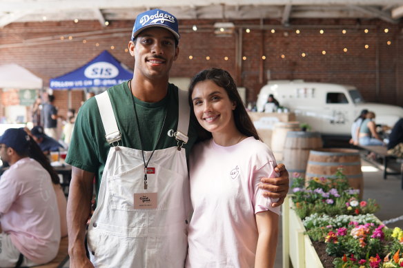 Paula Vallero and husband, US Olympian Malacci Esdale at That Good Good Market, which recently launched in Sydney.