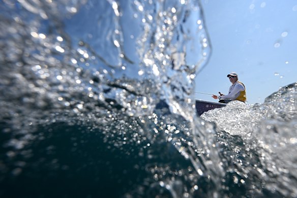 Marit Bouwmeester of  Netherlands waits to compete in the Women’s Medal Race.