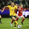 Caitlin Foord scored twice against Denmark last October.