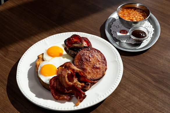The British caff-style big breakfast with a round of smoked sausage (also the star of the breakfast roll).