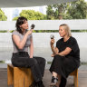 Taya Oxenham (left) and Georgia Bainbridge enjoying grey ice-cream at Melbourne’s M Pavilion installation.