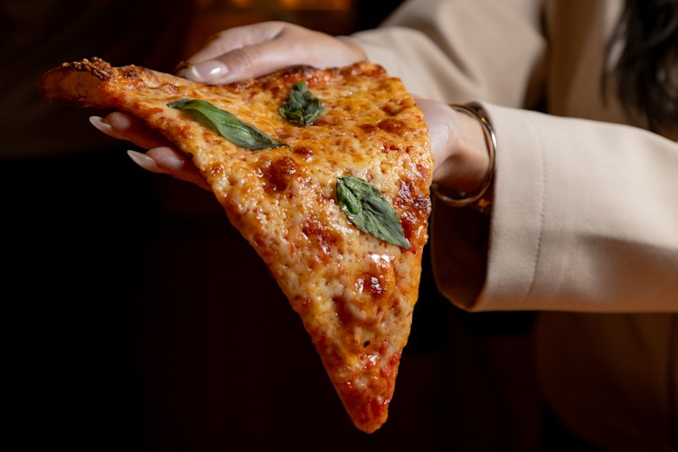 Margherita pizza slice at Sunnyside Sliced in Docklands.