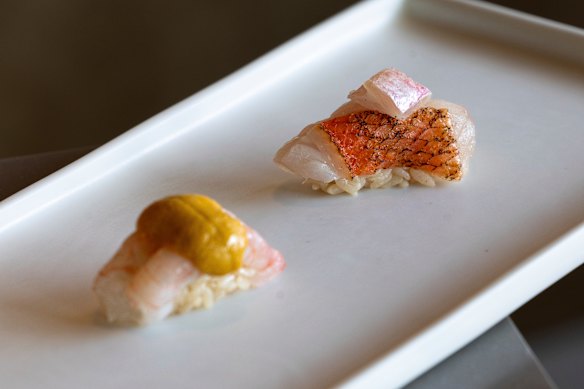 Royal red prawns with uni and New Zealand imperador.