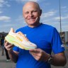 The co-founder of Hoka sneakers Nicolas Mermoud at North Bondi Beach for the launch of the Bondi 9 sneaker.