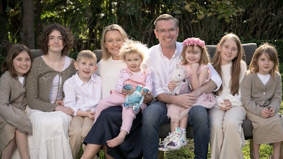 Dominic and Helen Perrottet pictured in 2024 when they were a family of nine.