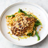 Jamie Oliver's chicken noodle stir-fry with broccolini and toasted peanuts.