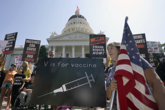 Protesters opposing vaccine mandates gather at the Capitol in Sacramento in September.