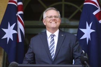 Prime Minister Scott Morrison during a press conference at The Lodge in Canberra on Thursday.
