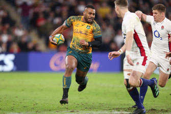 Samu Kerevi playing against England in the July series.