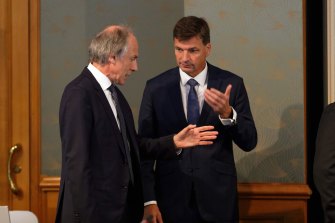 Energy Minister Angus Taylor (right) with Australian chief scientist Alan Finkel before the COAG energy council meeting.