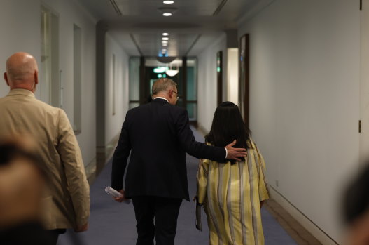 Prime Minister Anthony Albanese and Minister for Indigenous Australians Linda Burney after addressing the media on the night of the referendum loss in October.