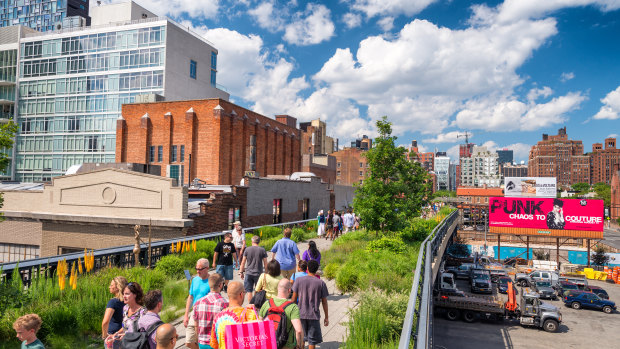 People walking along High Line in Manhattan.