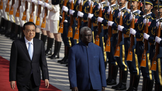 Chinese Premier Li Keqiang and Solomon Islands Prime Minister Manasseh Sogavare in Beijing in 2019.