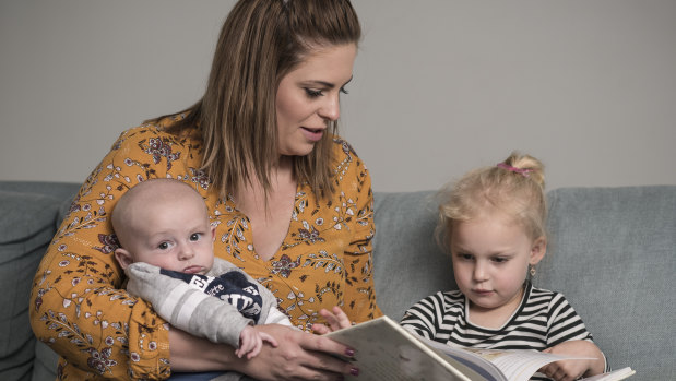 Endometriosis patient Hayley Townsend with her son Zach, 3 months, and daughter Chelsea, 3. 