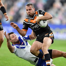 Former Bulldogs fan favourite Josh Reynolds in action on Sunday night. 