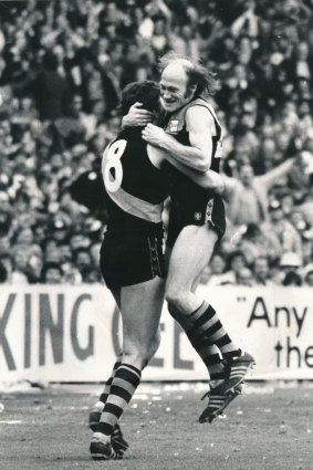 Tigers Kevin Bartlett and Michael Roach celebrate.