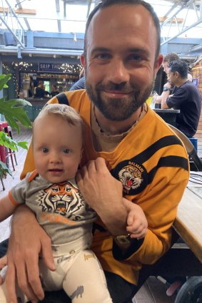 Michael McGowan with his son before last week’s game at Leichhardt Oval.