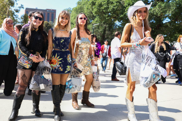 Taylor Swift fans in Melbourne arrive for the star’s first Australian show on Friday evening.