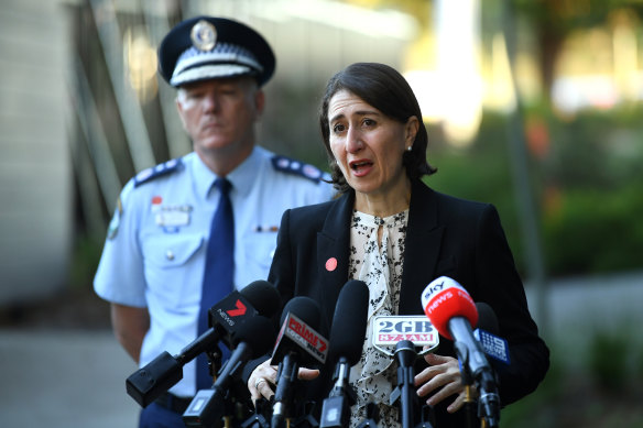 NSW Premier Gladys Berejiklian, right, and NSW Police Commissioner Mick Fuller.