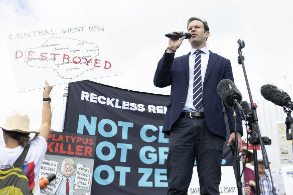 Senator Matt Canavan during the rally against renewable energy in front of Parliament House on Tuesday.