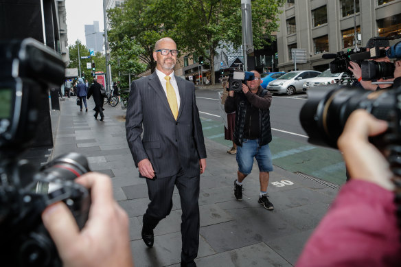 Simon Overland outside the royal commission into the use of Lawyer X, Nicola Gobbo.